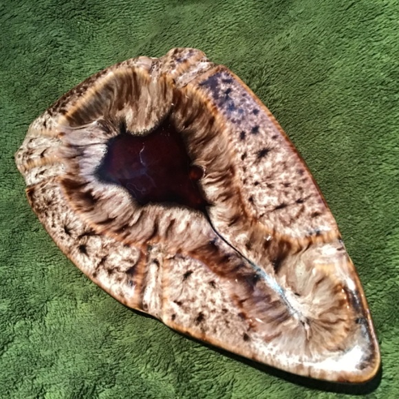 VINTAGE BROWN TONED GLAZED OBLONG CERAMIC ASHTRAY - Picture 4 of 9